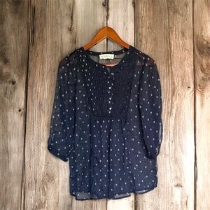 Abercrombie & Fitch Navy Blue Printed Sheer Button-Up Blouse